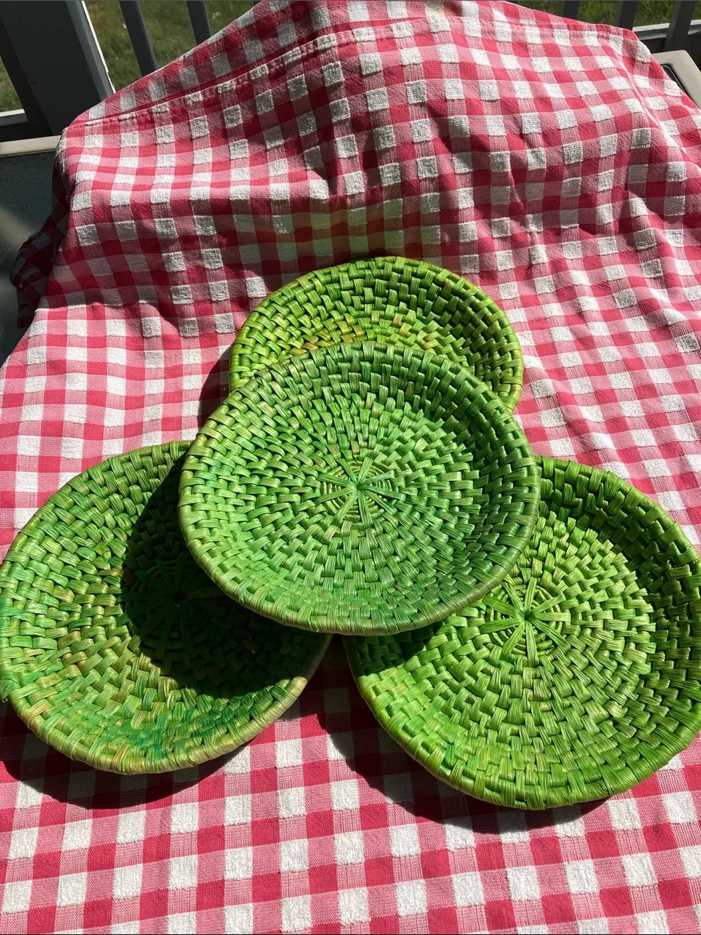 Vintage Handwoven Natural Fiber Charger Plates. Set of 4